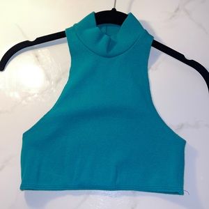 INAMORATA Teal turtle neck crop top